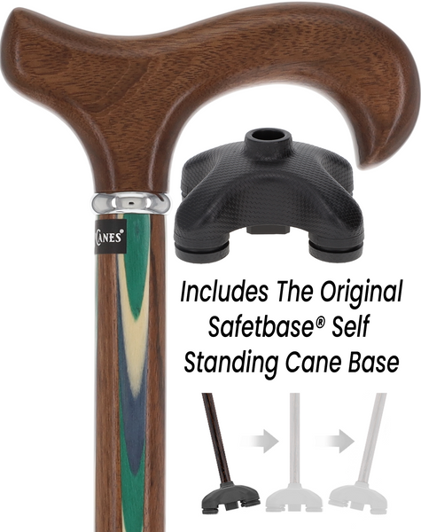 Green & Blue Inlaid Derby Walking Cane With Ovangkol Shaft and Silver Collar w/ SafeTbase