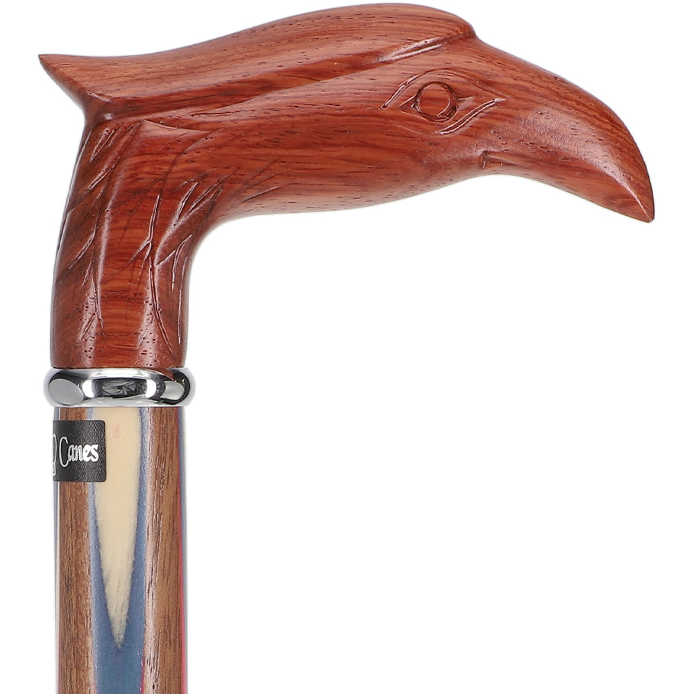Patriotic "Colors Don't Run" Eagle Cane - Ovangkol Inlaid Wood