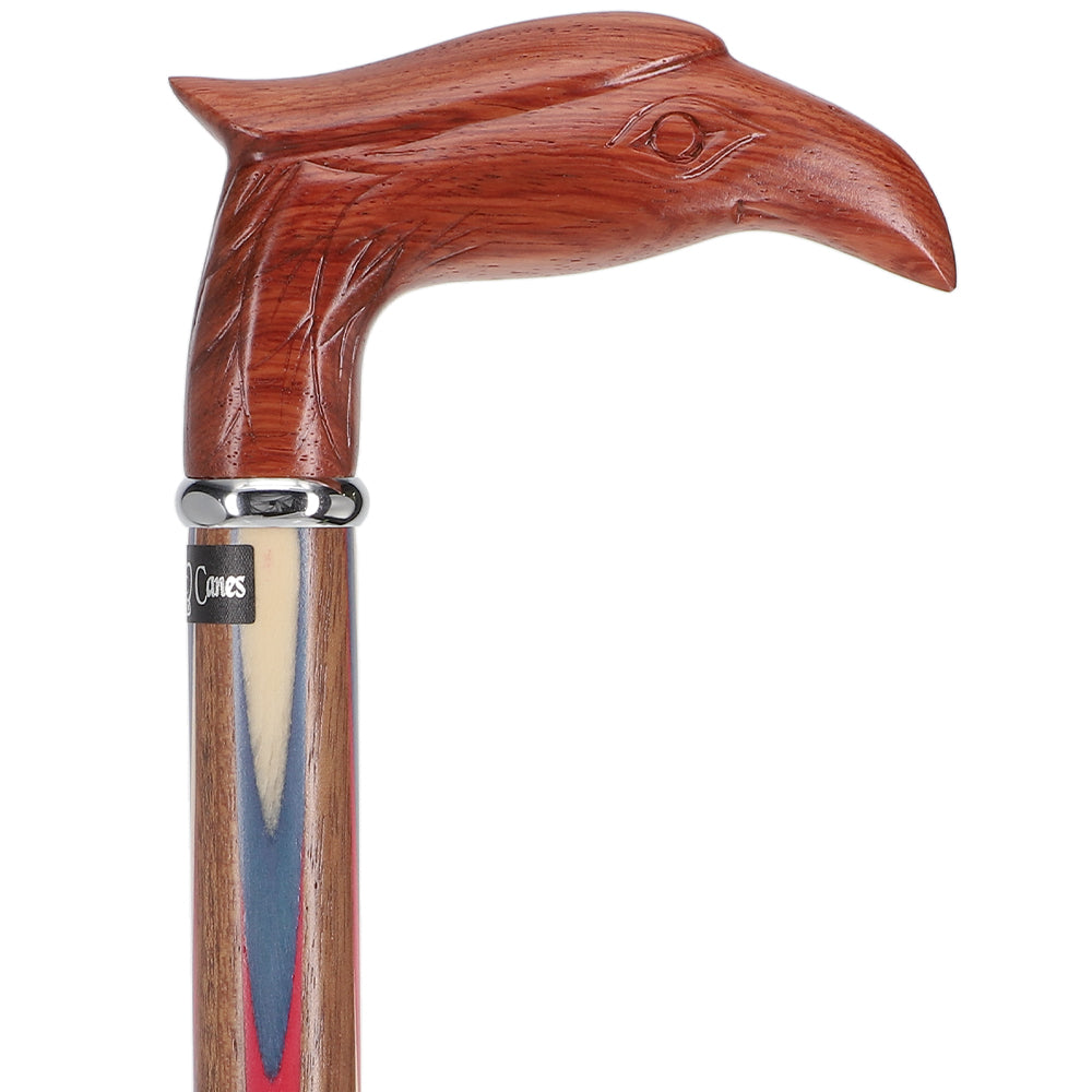 Patriotic "Colors Don't Run" Eagle Cane - Ovangkol Inlaid Wood