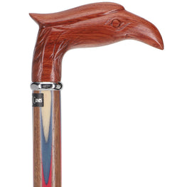 Scratch and Dent Colors Don't Run Eagle Handle Walking Cane With Inlaid Ovangkol Shaft and Silver Collar V2107