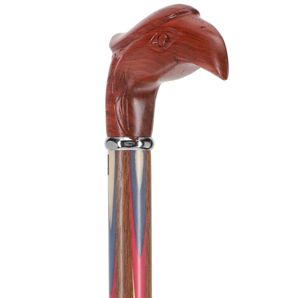 Patriotic "Colors Don't Run" Eagle Cane - Ovangkol Inlaid Wood