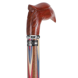 Scratch and Dent Colors Don't Run Eagle Handle Walking Cane With Inlaid Ovangkol Shaft and Silver Collar V2325