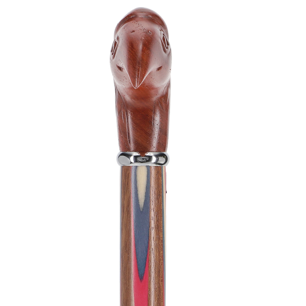 Patriotic "Colors Don't Run" Eagle Cane - Ovangkol Inlaid Wood