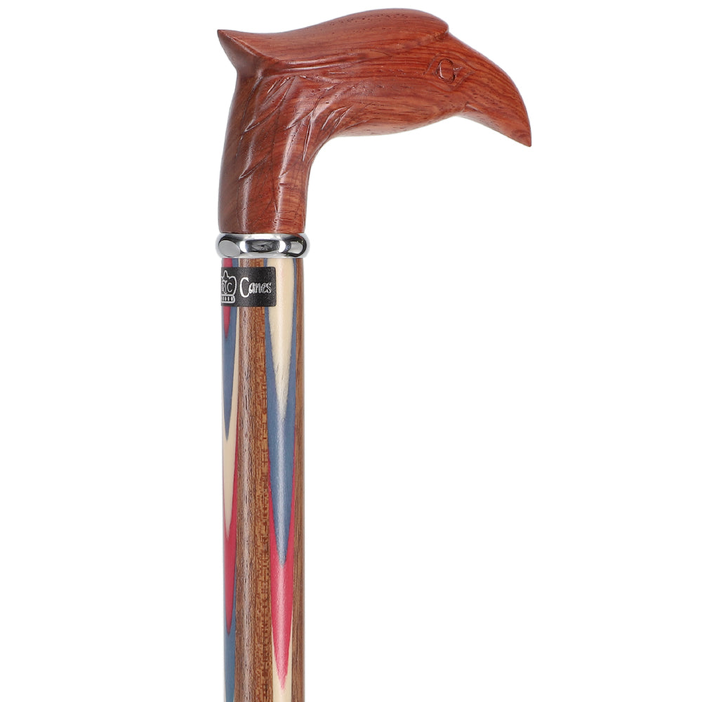 Patriotic "Colors Don't Run" Eagle Cane - Ovangkol Inlaid Wood