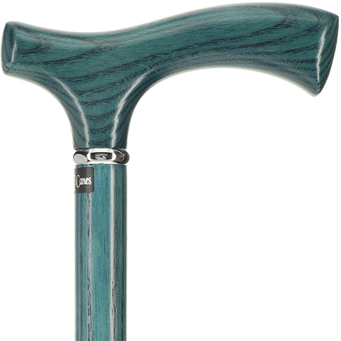 Blue Denim Fritz Handle Walking Cane with Ash Wood Shaft and Silver Collar