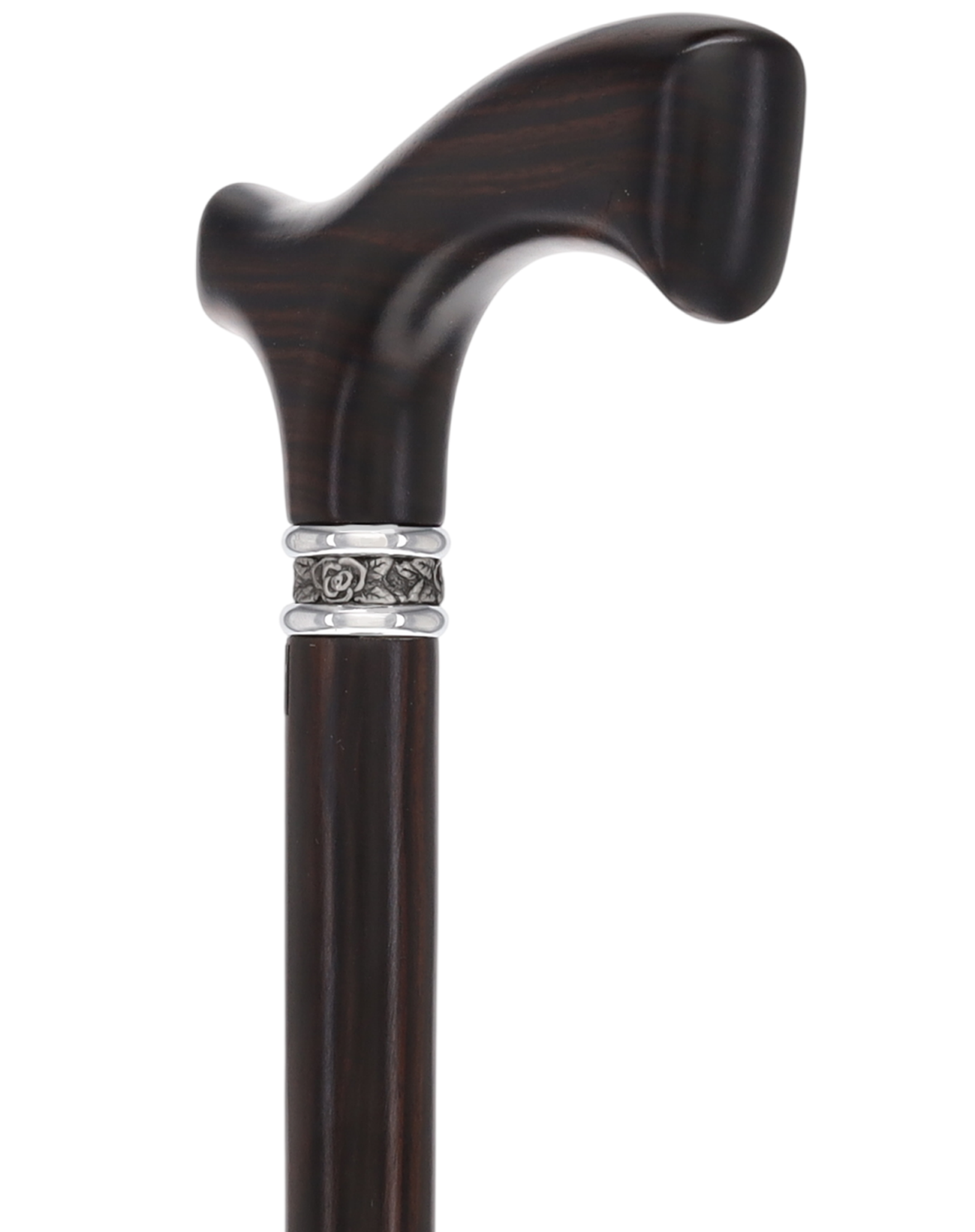 Luxury Genuine Ebony Fritz Handle Cane: Pewter Collar Detail