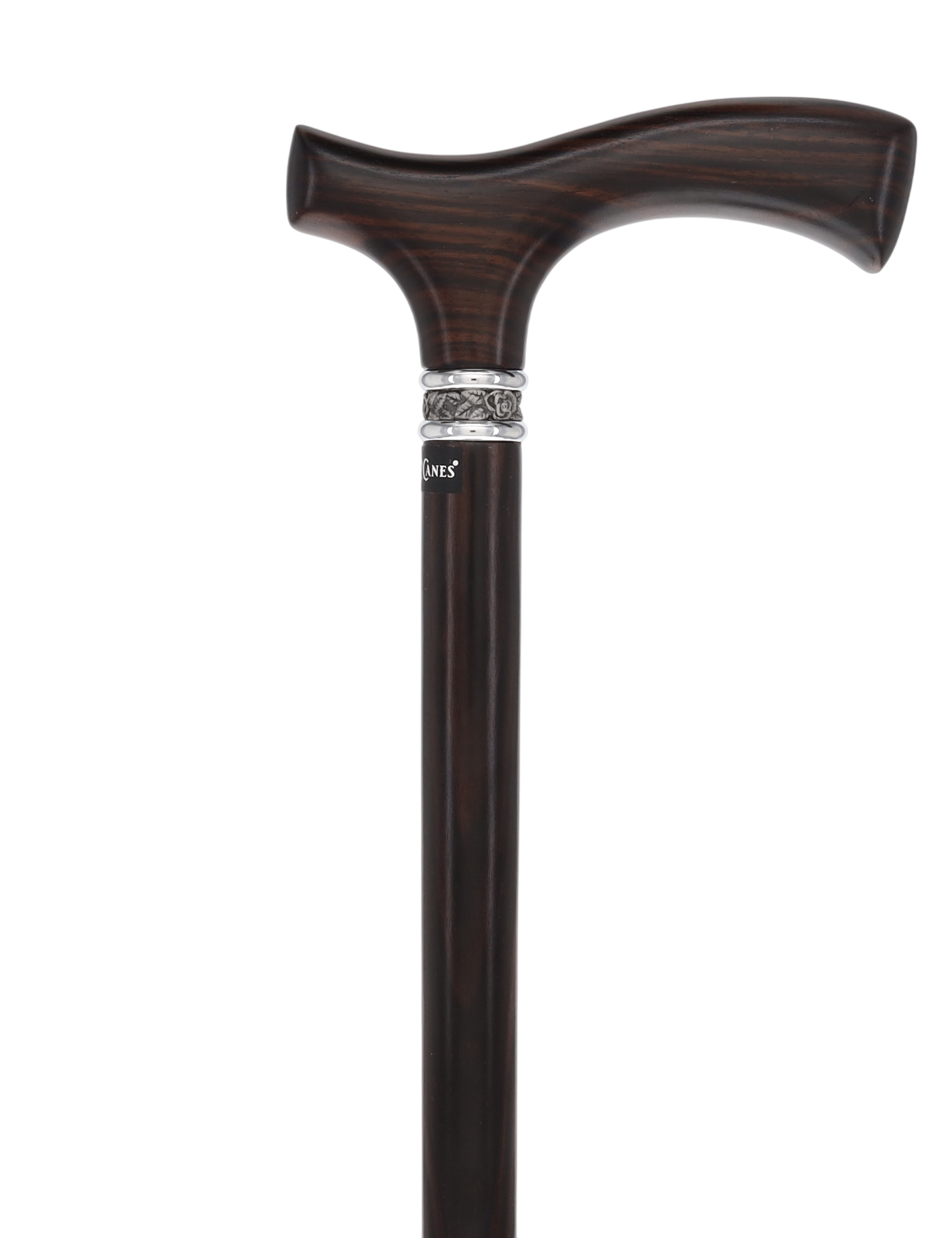 Luxury Genuine Ebony Fritz Handle Cane: Pewter Collar Detail