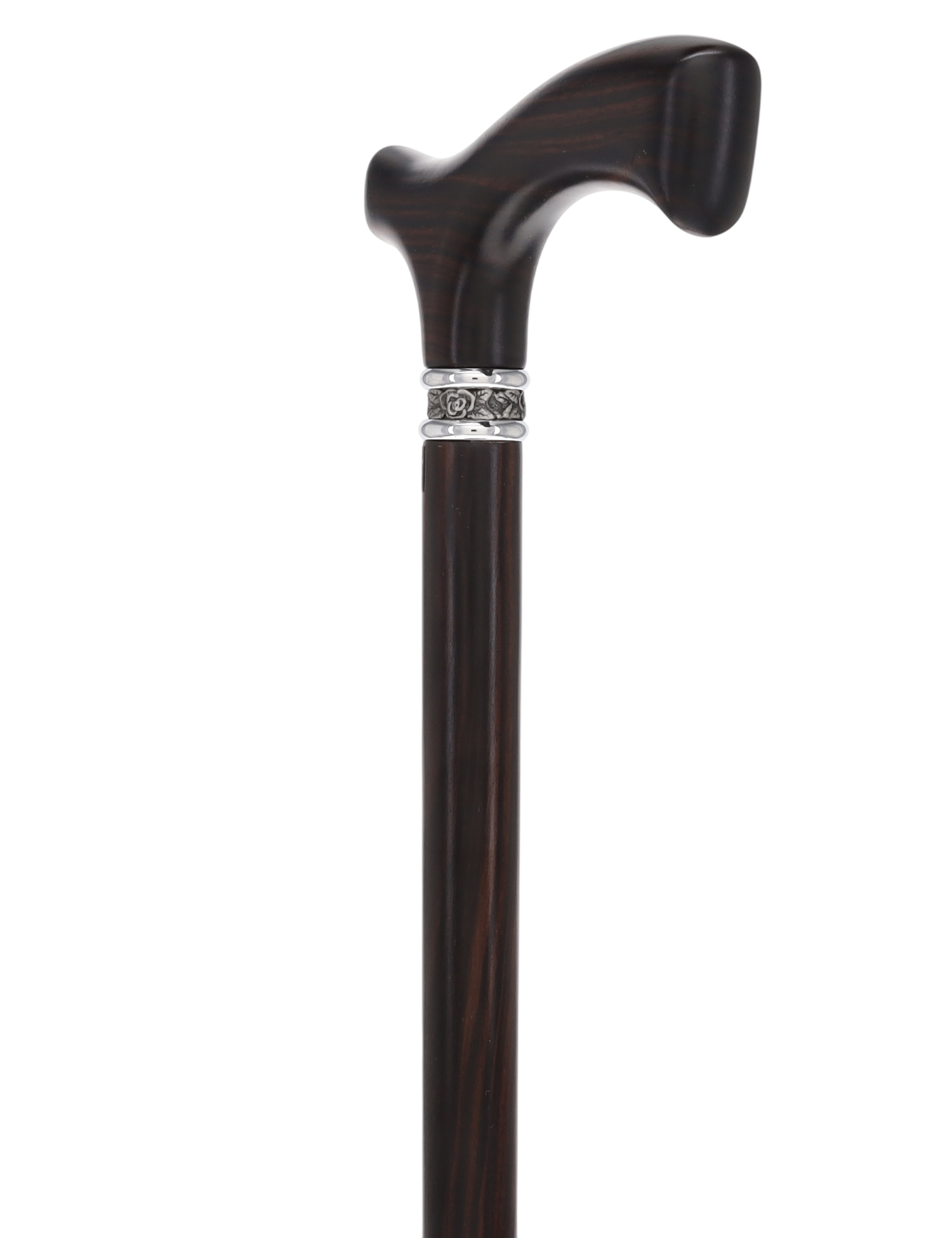 Luxury Genuine Ebony Fritz Handle Cane: Pewter Collar Detail