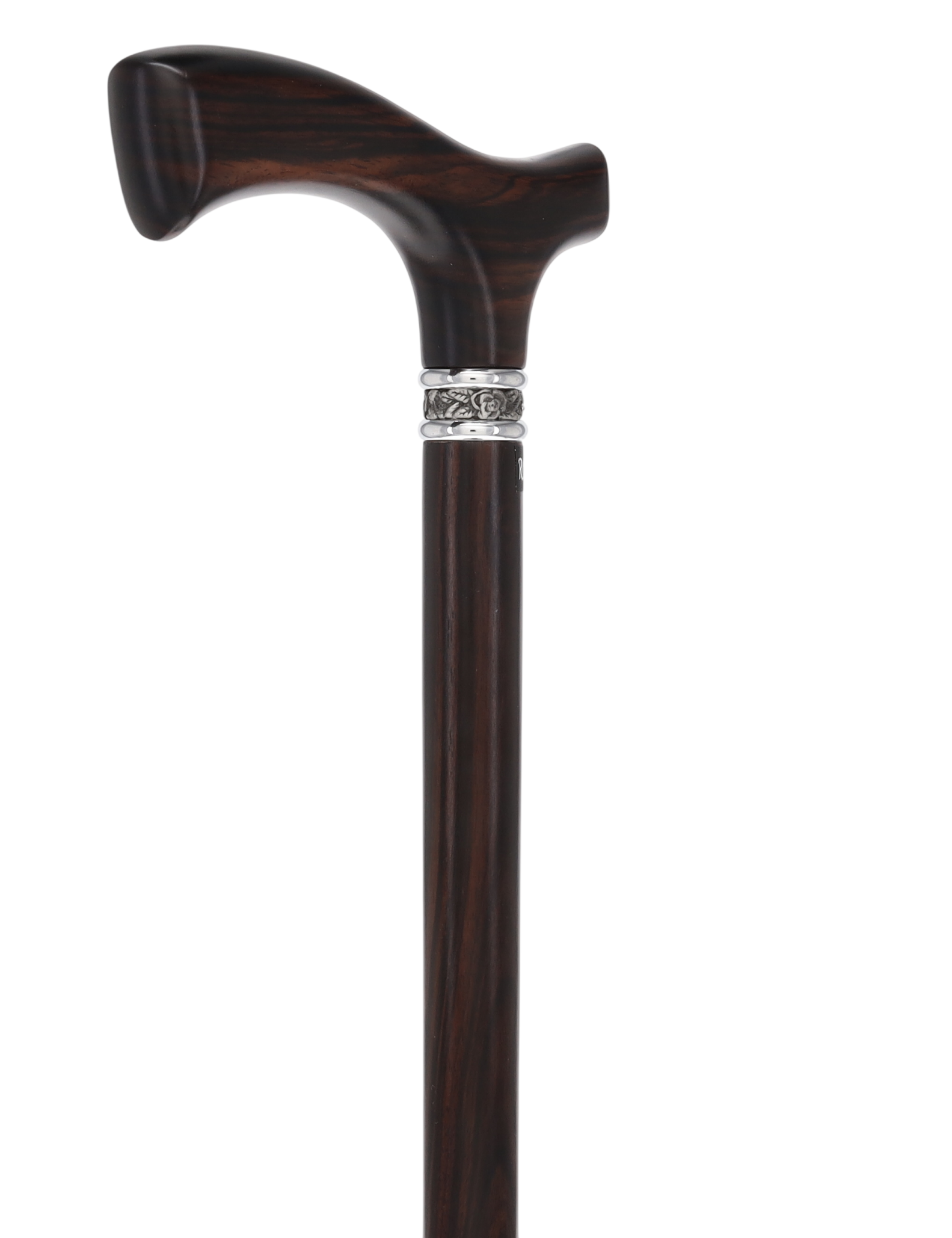 Luxury Genuine Ebony Fritz Handle Cane: Pewter Collar Detail