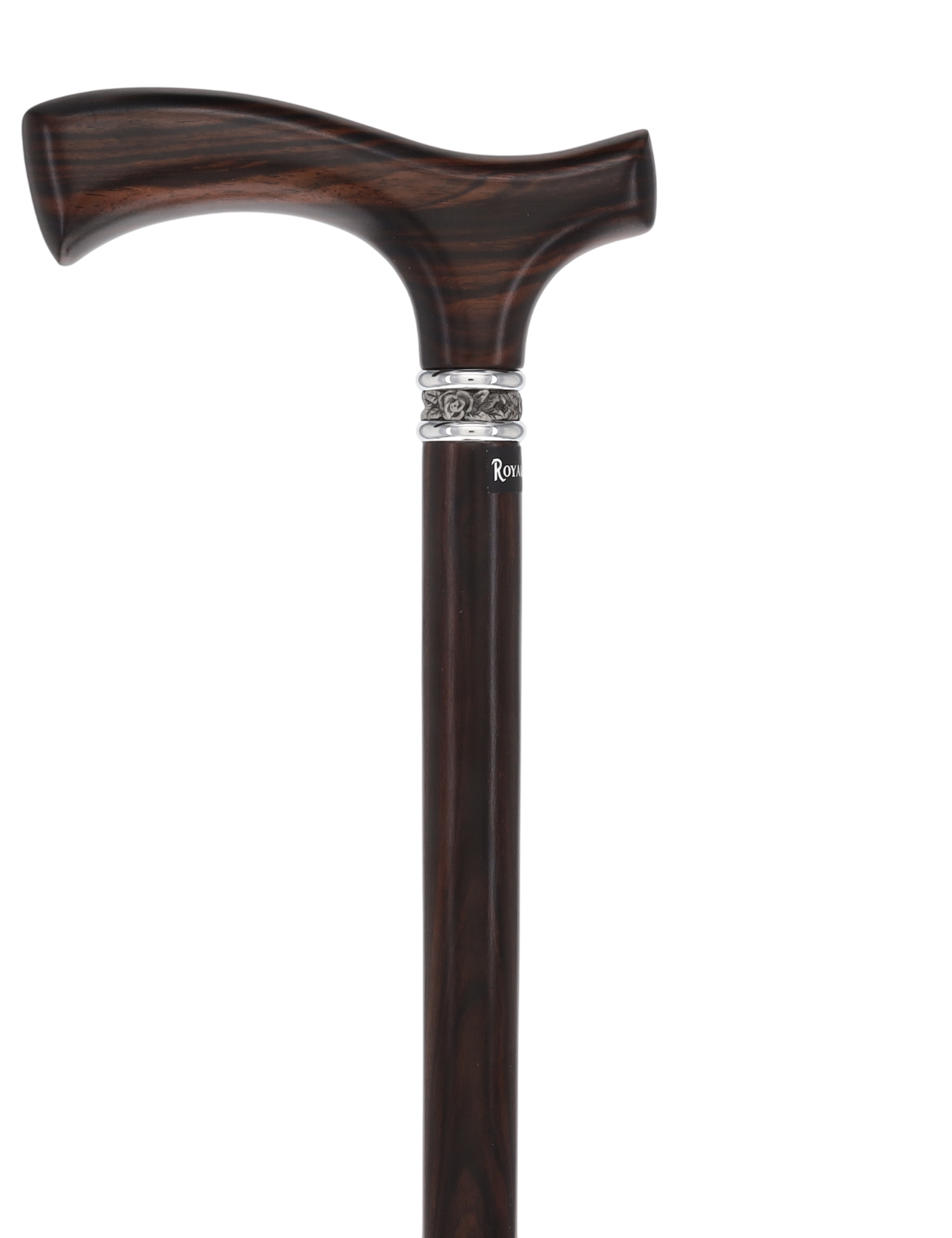 Luxury Genuine Ebony Fritz Handle Cane: Pewter Collar Detail