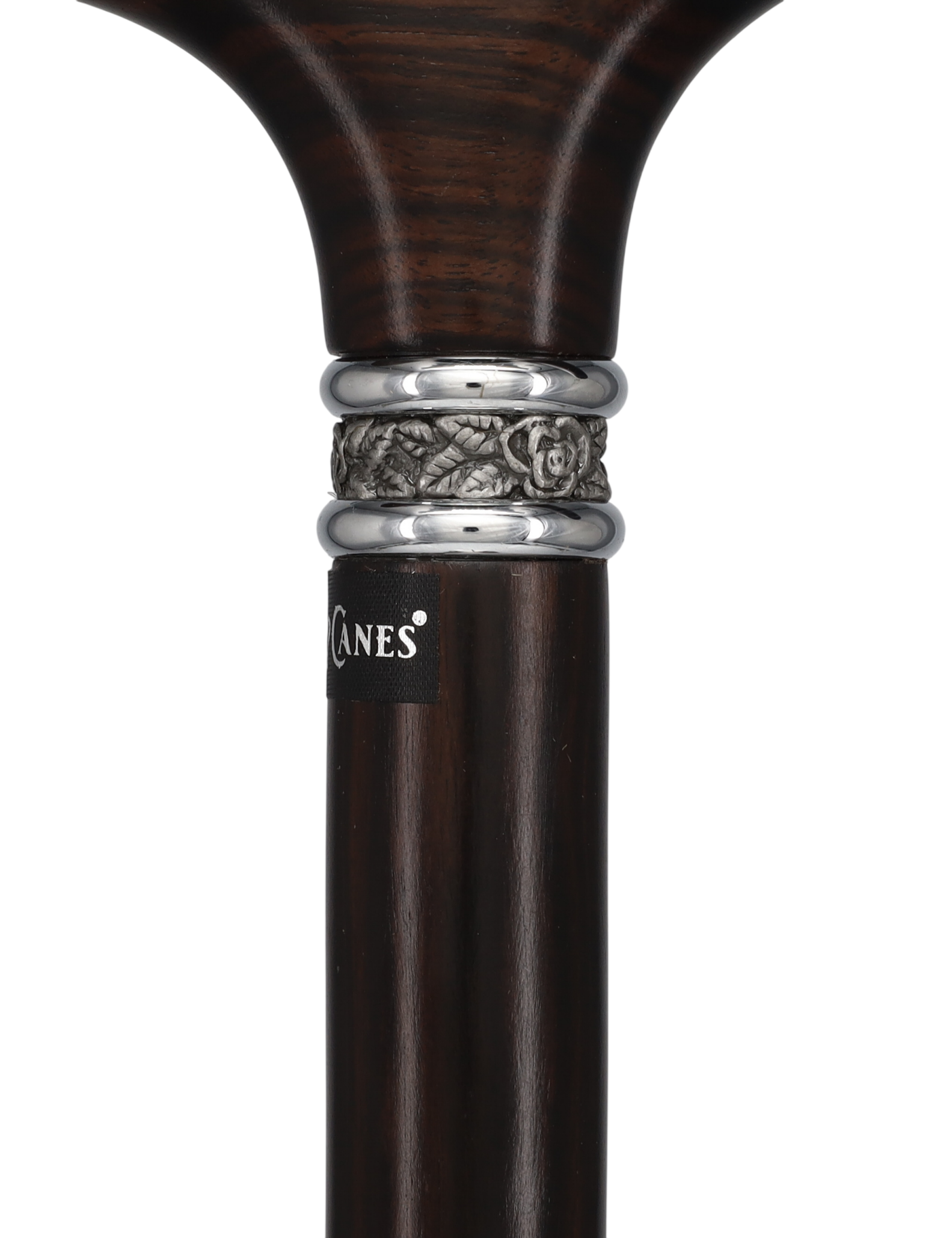 Luxury Genuine Ebony Fritz Handle Cane: Pewter Collar Detail