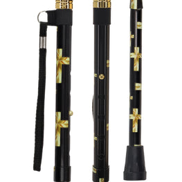Golden Cross Standard Folding Adjustable Derby Walking Cane with Engraved Collar