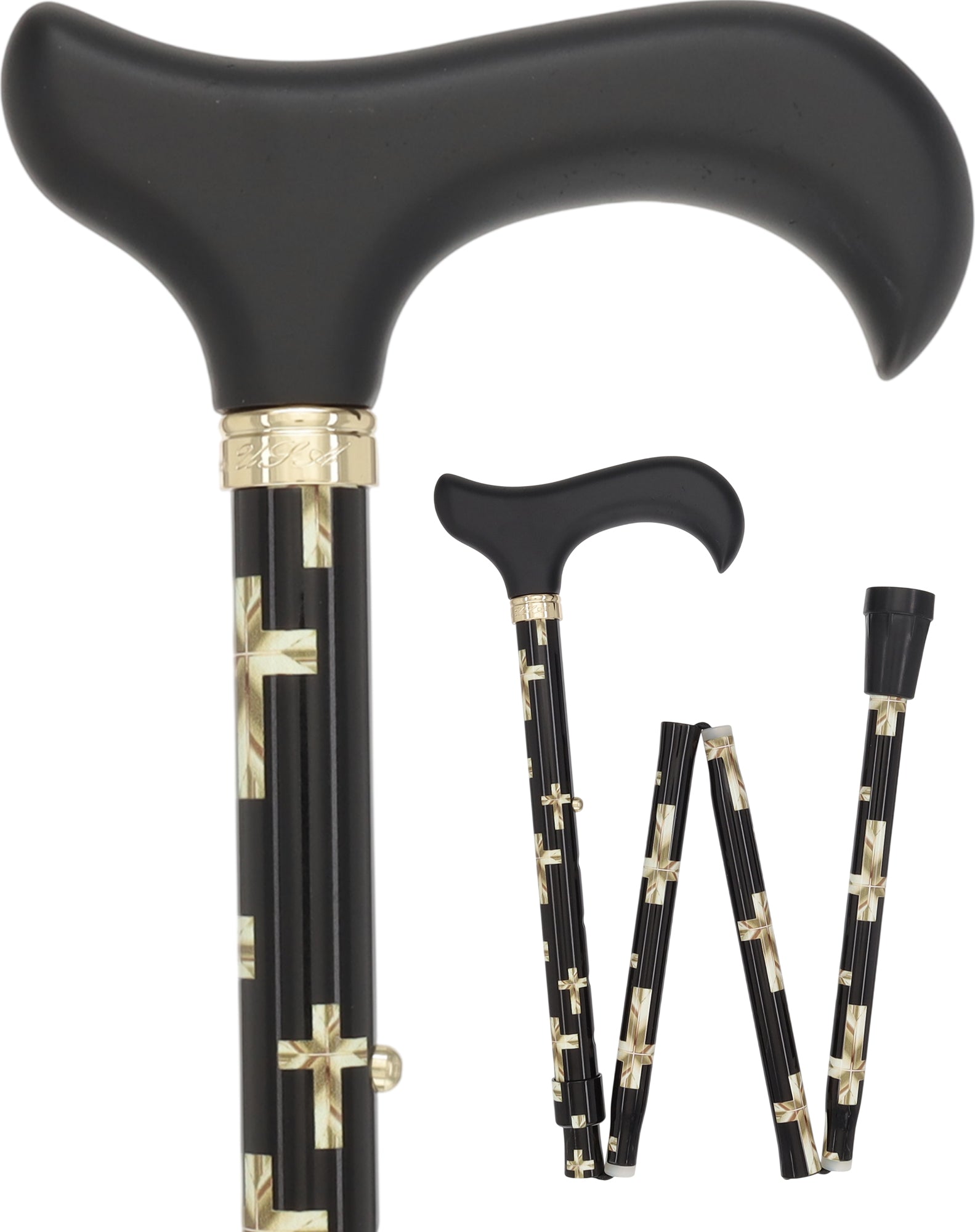 Golden Cross Folding Cane: Adjustable Derby, Wooden Handle