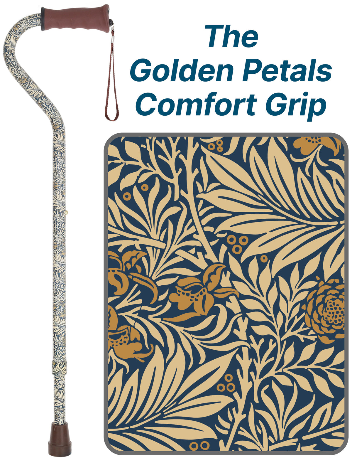 Golden Petals Adjustable Cane: Comfort Grip Offset