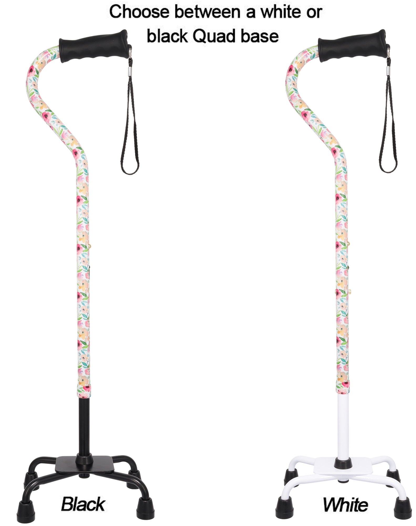 Pink Vivienne May Convertible Quad Base Walking Cane with Comfort Grip - Adjustable Shaft