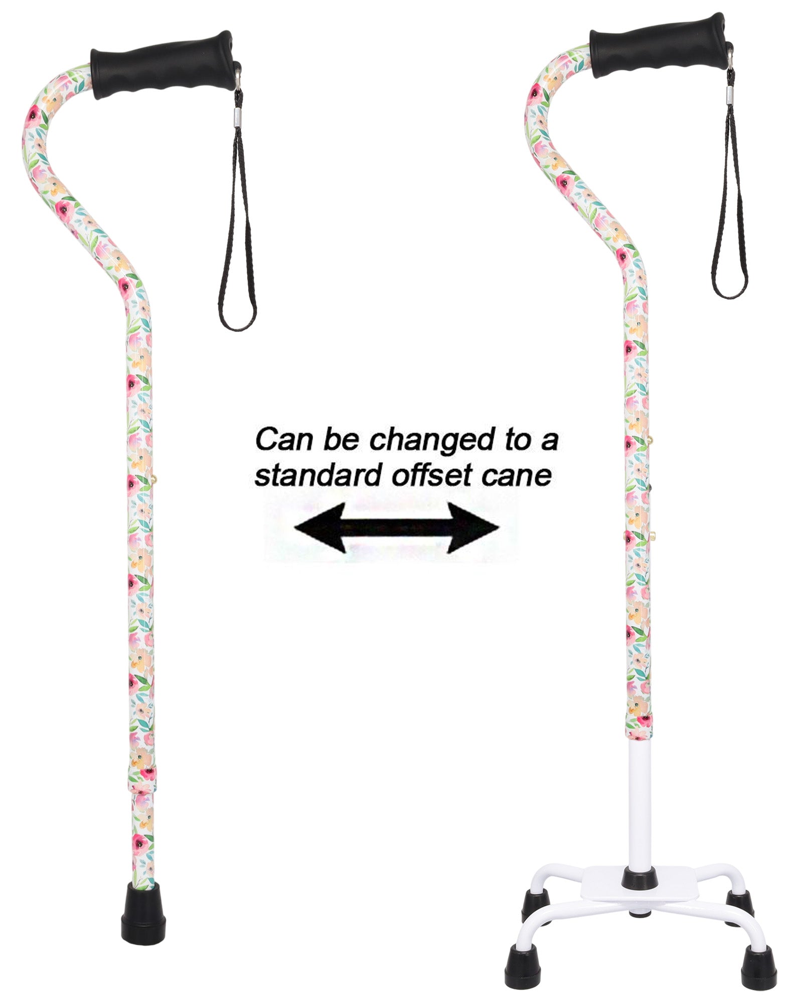 Pink Vivienne May Convertible Quad Base Walking Cane with Comfort Grip - Adjustable Shaft