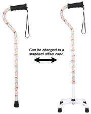 Pink Vivienne May Convertible Quad Base Walking Cane with Comfort Grip - Adjustable Shaft