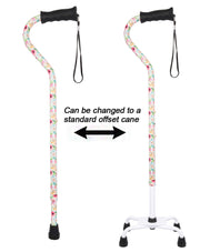 Watercolor Flowers Vivienne May Convertible Quad Base Walking Cane with Comfort Grip - Adjustable Sh