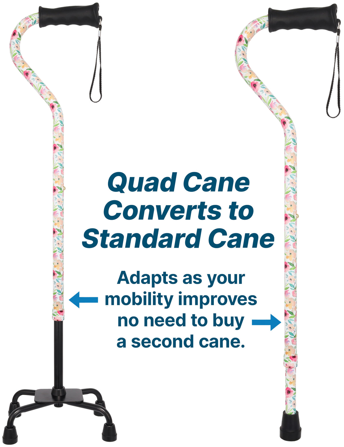 Pink Vivienne May Convertible Quad Base Walking Cane with Comfort Grip - Adjustable Shaft
