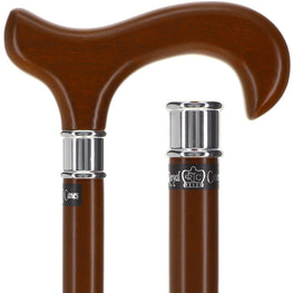 House Walnut Stained Beechwood Derby Walking Cane with Stainless Steel Collar