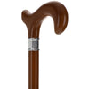 Scratch and Dent House Walnut Stained Beechwood Derby Walking Cane with Stainless Steel Collar V2027