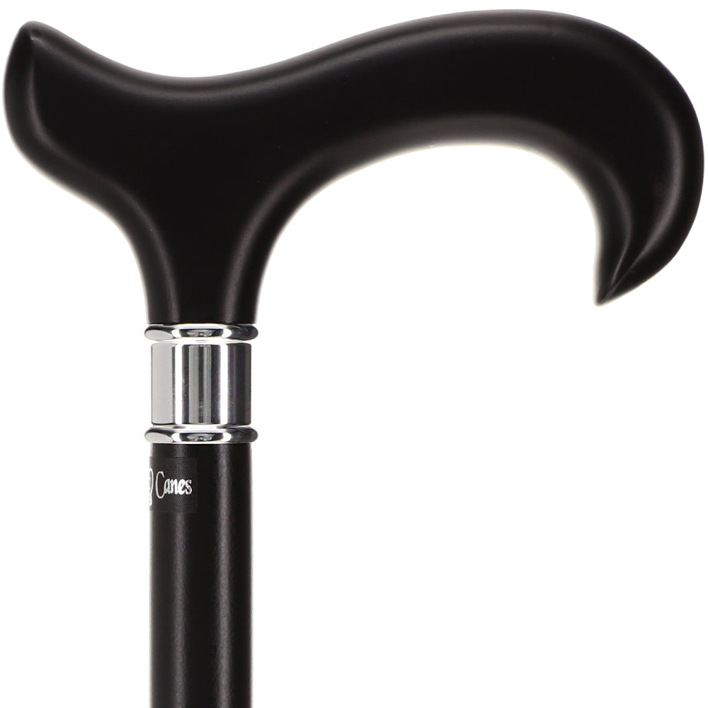 Luxury Sleek Black Derby Cane - Stainless Steel Collar