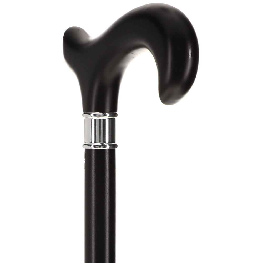 Luxury Sleek Black Derby Cane - Stainless Steel Collar