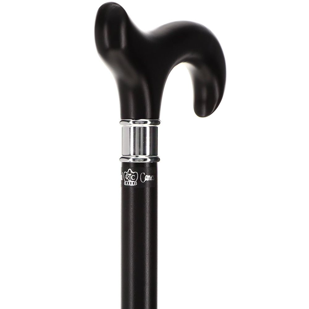 Walking Stick Cane High Gloss Black Wood Silver Handle Knob Brass Tip Made  Italy