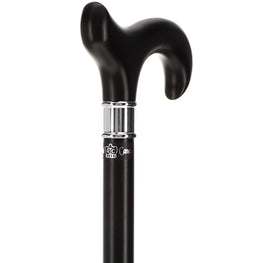 Sleek Black-Finished Derby Walking Cane with Stainless Steel Collar