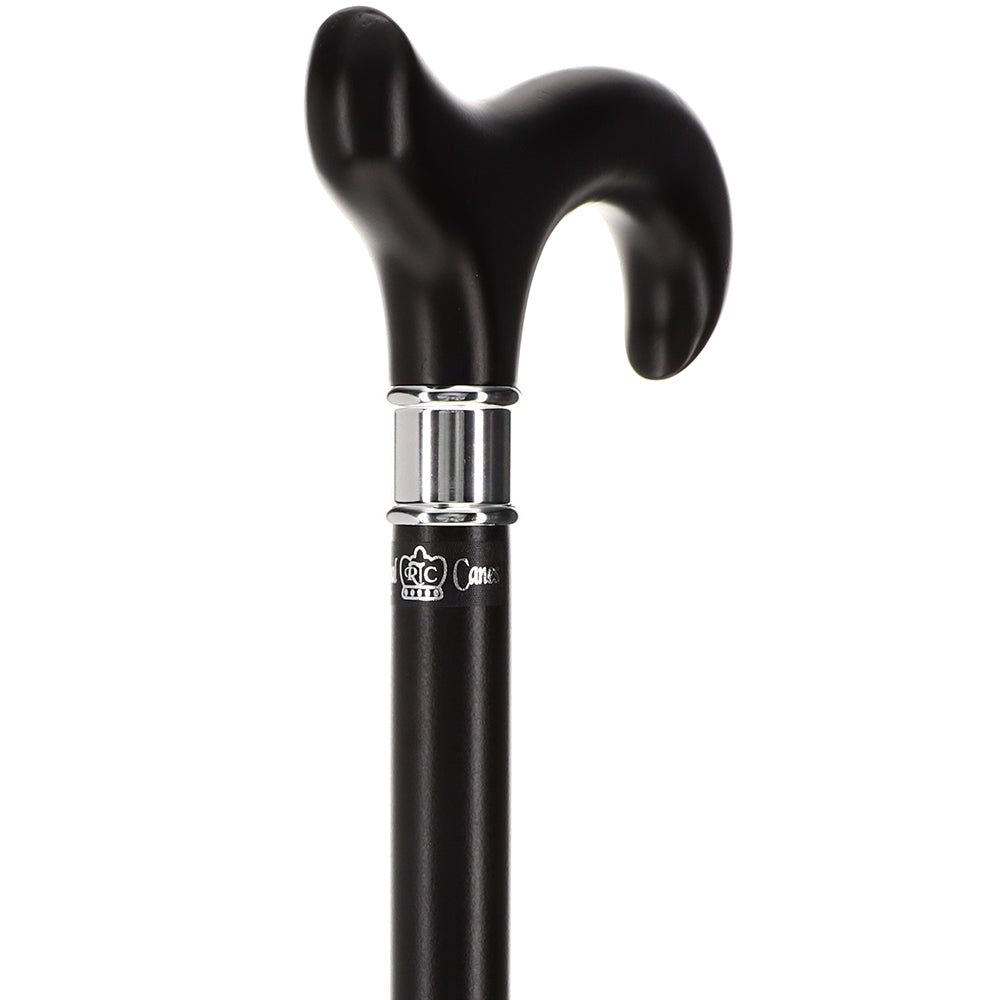 Luxury Sleek Black Derby Cane - Stainless Steel Collar