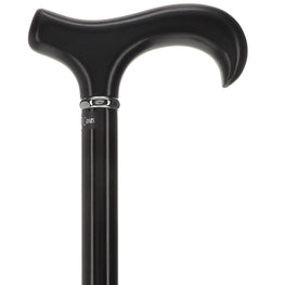 Scratch and Dent Royal Black Derby Walking Cane With Beechwood Shaft and Silver Collar V2264