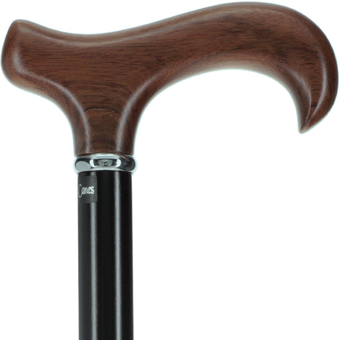 Ovangkol Derby Handle Walking Cane With Black Beechwood Shaft and Silver Collar