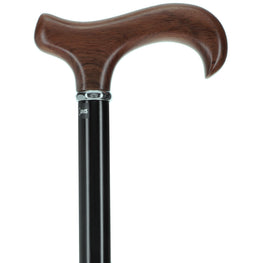 Ovangkol Derby Handle Walking Cane With Black Beechwood Shaft and Silver Collar