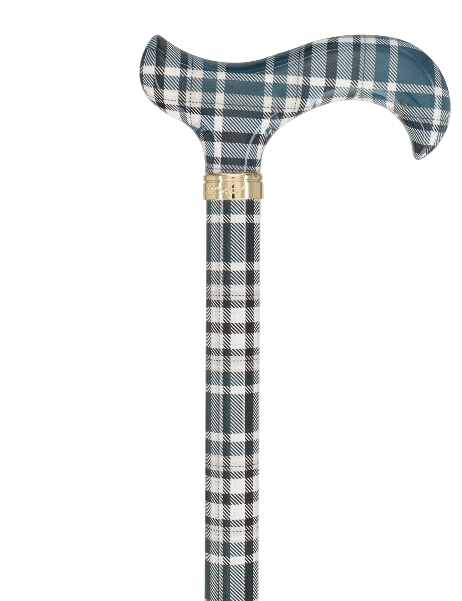 Classic Plaid Adjustable Walking Cane - Navy/Brown Straight Shaft