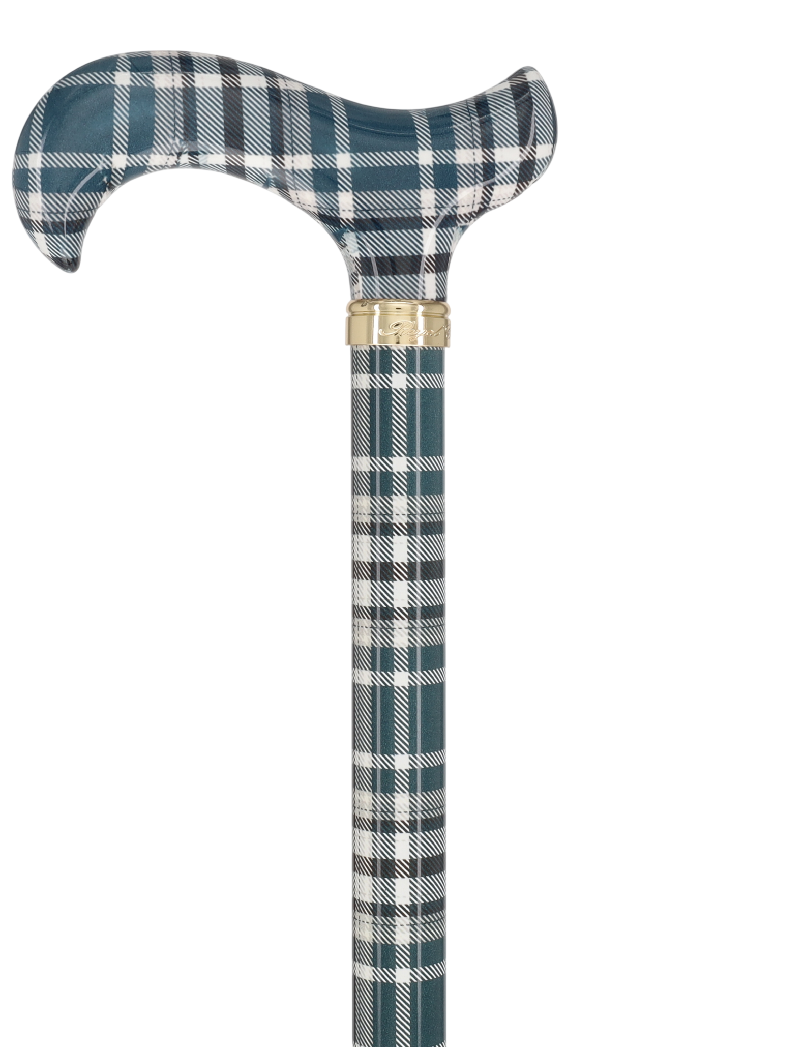 Classic Plaid Adjustable Walking Cane - Navy/Brown Straight Shaft