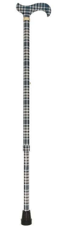 Classic Plaid Adjustable Walking Cane - Navy/Brown Straight Shaft