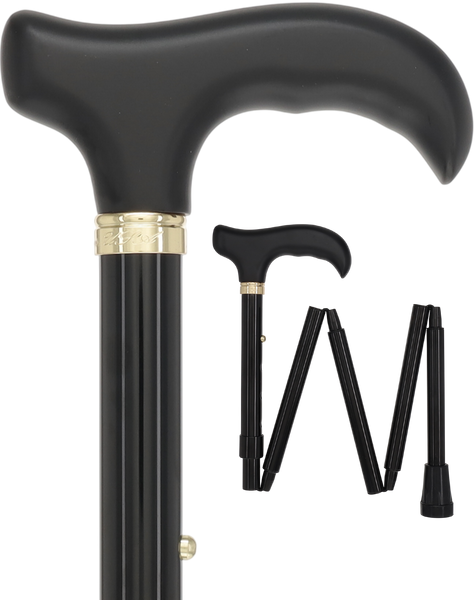 Black Mini Compact: Adjustable Folding Cane with Zipper Bag