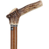 Genuine Deer Stag Horn Walking Cane With Ovangkol Wood Shaft and Silver Collar