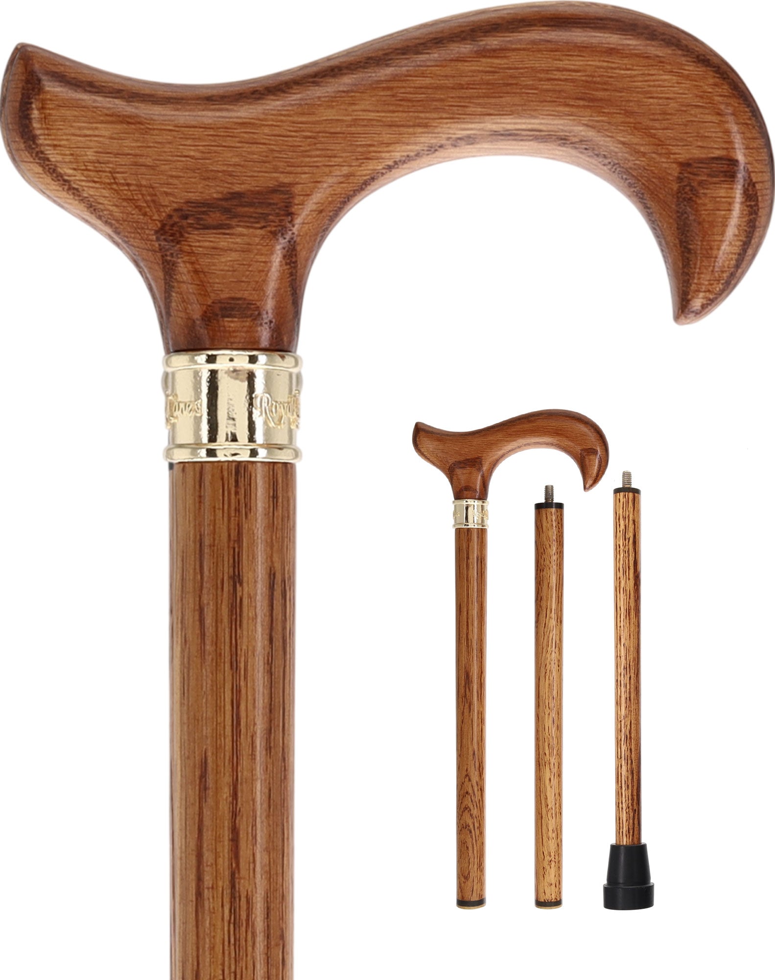 Luxury Oak Derby Cane - 3 Piece & Brass Embossed Collar