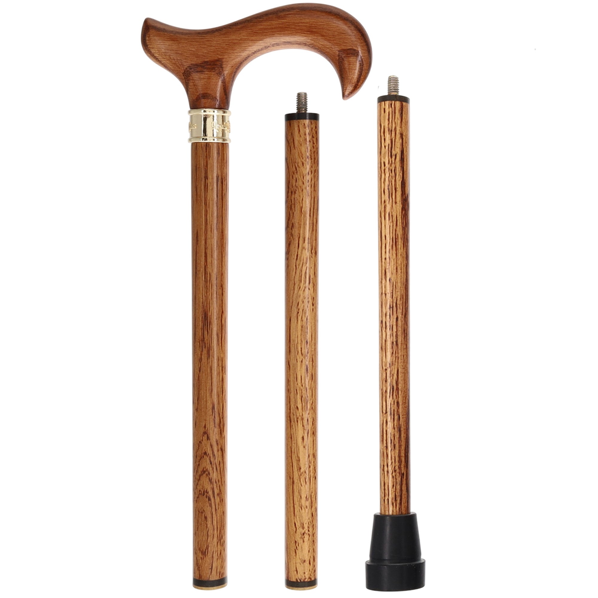 Luxury Oak Derby Cane - 3 Piece & Brass Embossed Collar