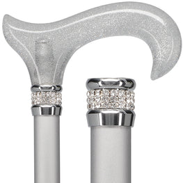 Adjustable Shinny White Rhinestone Cane - Shaft is White 31-38” Adjustable  Height Cane with Aluminum Shaft. Functional Grip in Off White