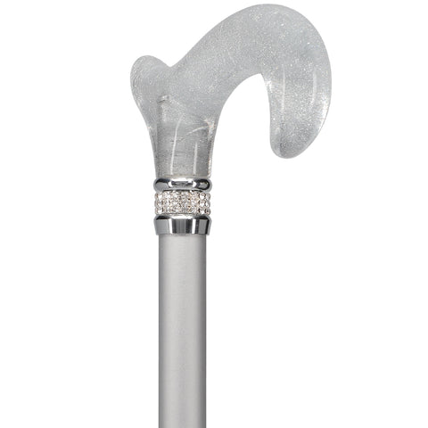 Elegant Platinum Sparkle Glitter Derby Cane with Rhinestone Collar