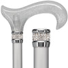 Platinum Sparkle Designer Glitter Derby Handle Walking Cane w/ Rhinestone Collar