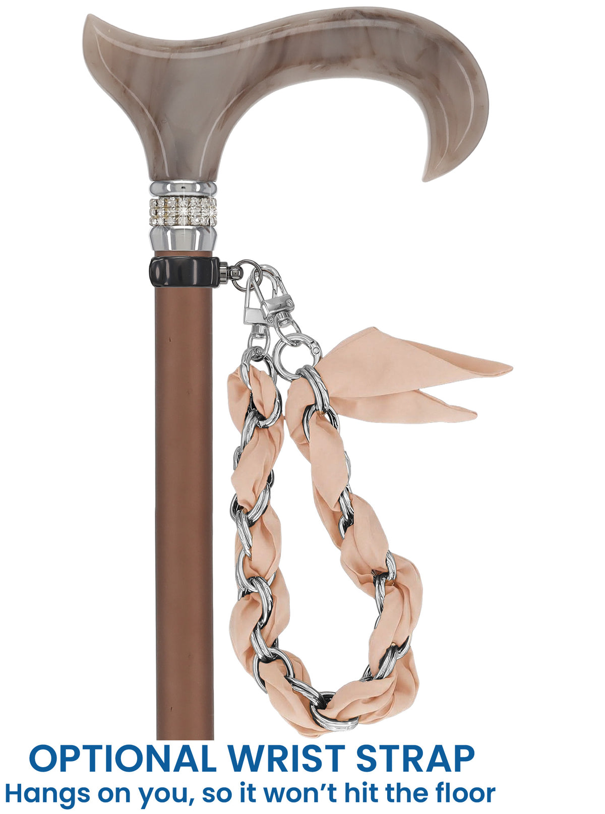 Mocha Rhinestone Pearlz Adjustable Orthopedic Derby Cane