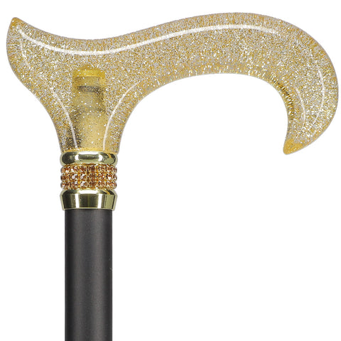 Glamorous Gold Sparkle Glitter Derby Cane with Rhinestone Collar