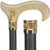 Gold Sparkle Designer Glitter Derby Handle Walking Cane w/ Rhinestone Collar