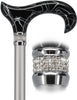 Rhinestone Designer Cane: Black Marble & Platinum Pearlz