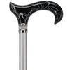 Scratch and Dent Black Marble Designer Derby Handle Walking Cane w/ Rhinestone Collar V2158
