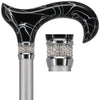 Scratch and Dent Black Marble Designer Derby Handle Walking Cane w/ Rhinestone Collar V2158