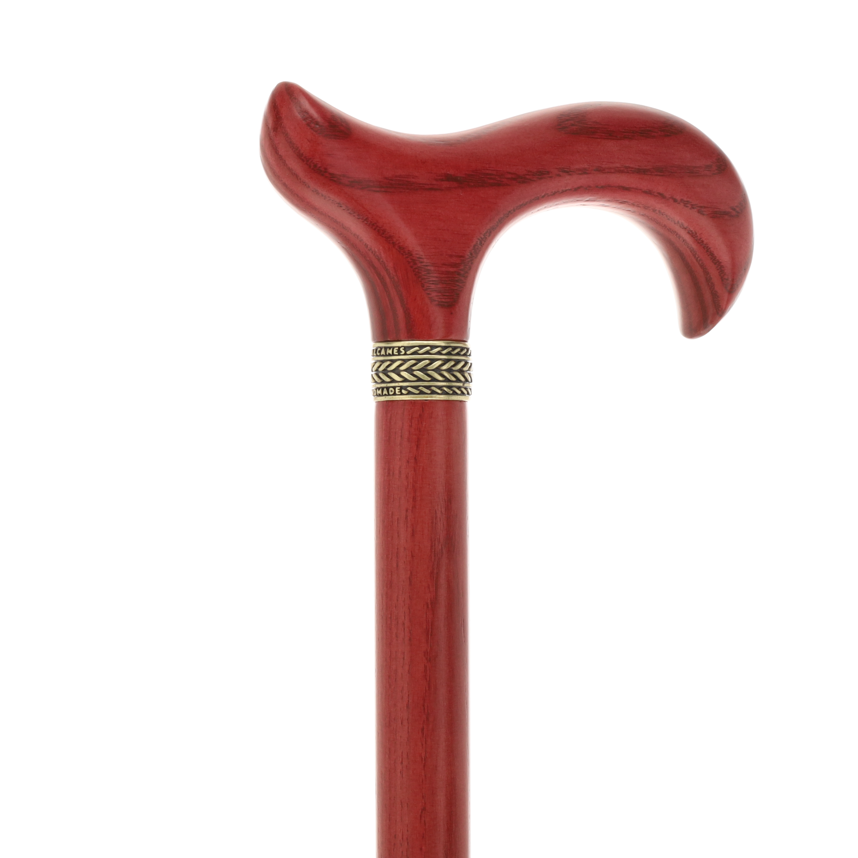 Striking Mahogany Red Derby Cane: Premium Natural Ash Wood w/ Pewter Collar